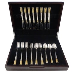 Golden Columbine by Lunt Sterling Silver Flatware Set for 8 Service 32 Pieces
