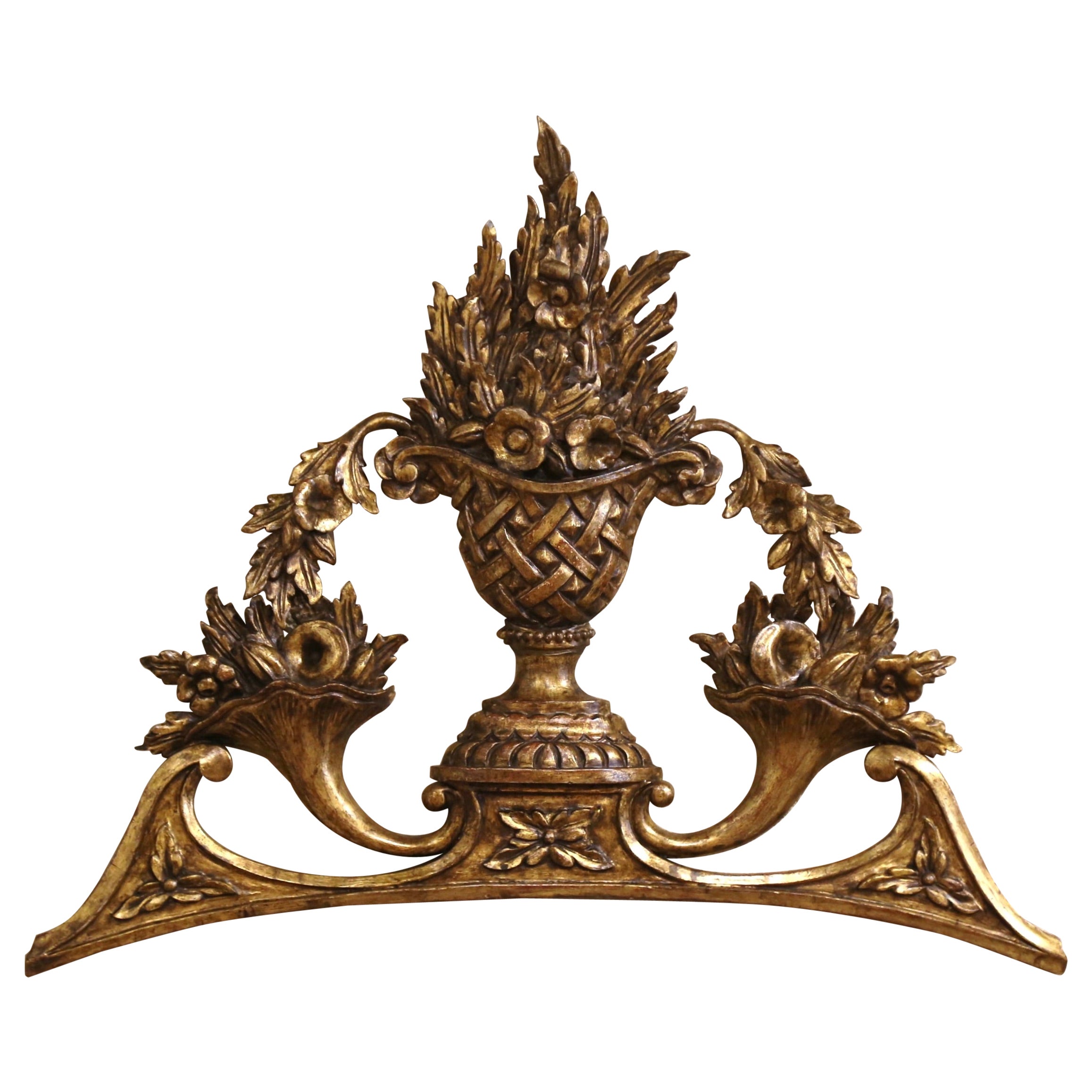 19th Century French Louis XVI Carved Giltwood Wall Carving with Floral Motifs For Sale