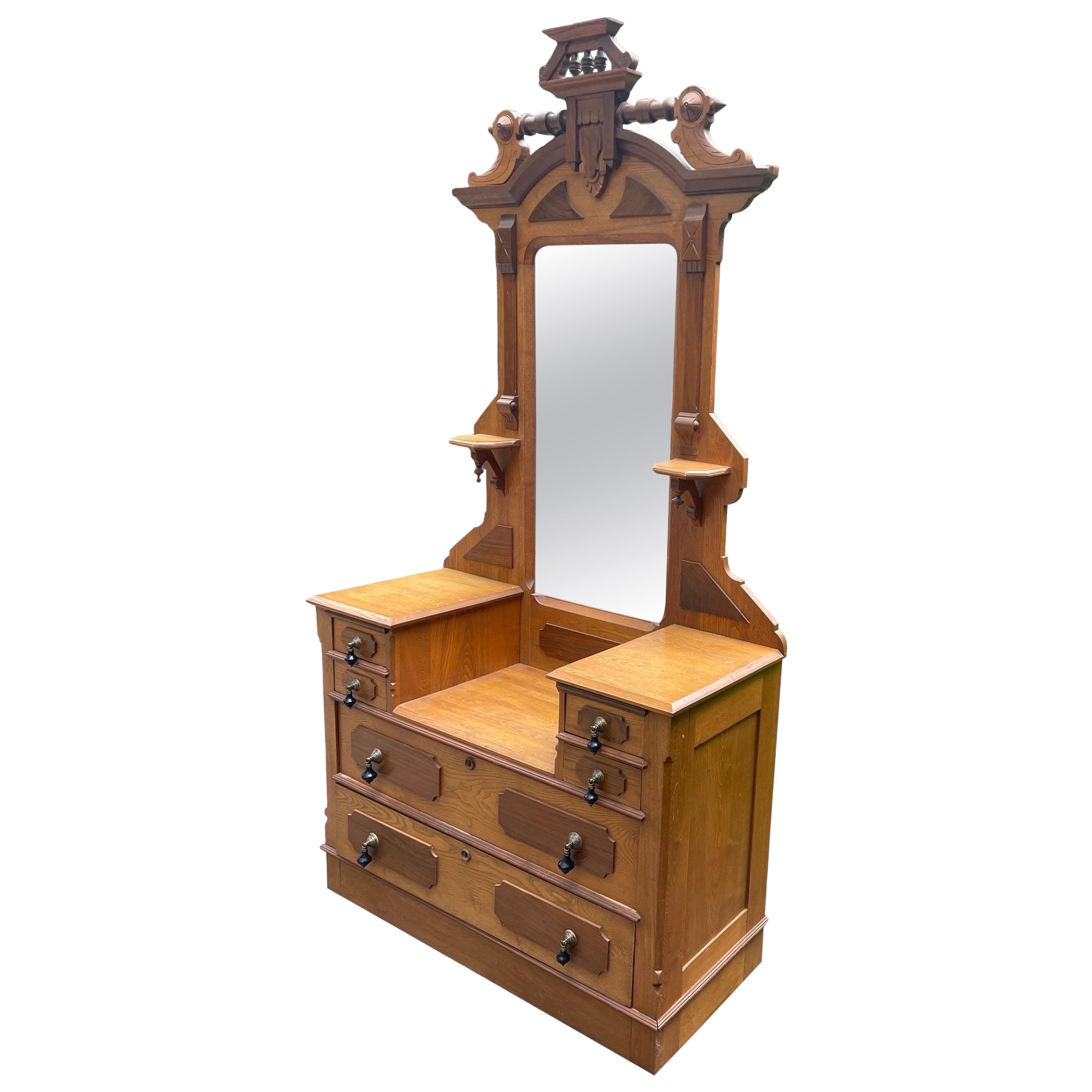 Commode Victorienne ou Stand de Hall Meubles de Rangement Anciens Sculptés à la Main Americana en vente