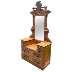 Victorian Dresser or Hall Stand Antique Storage Furniture Hand Carved Americana
