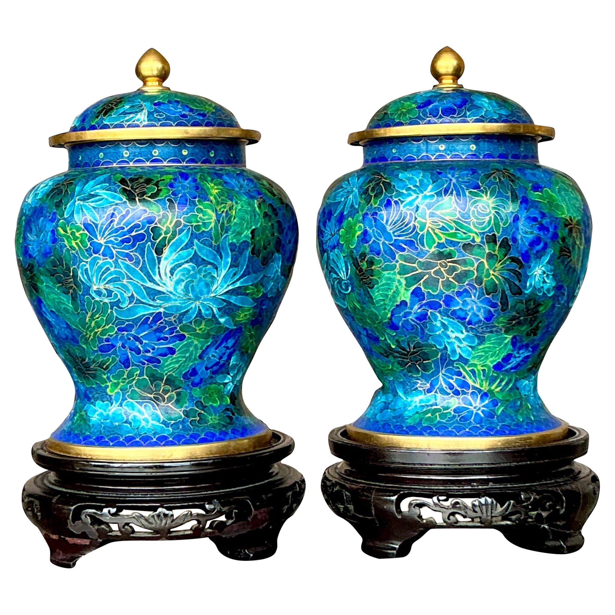 Urne asiatiche cloisonné d'epoca - una coppia in vendita