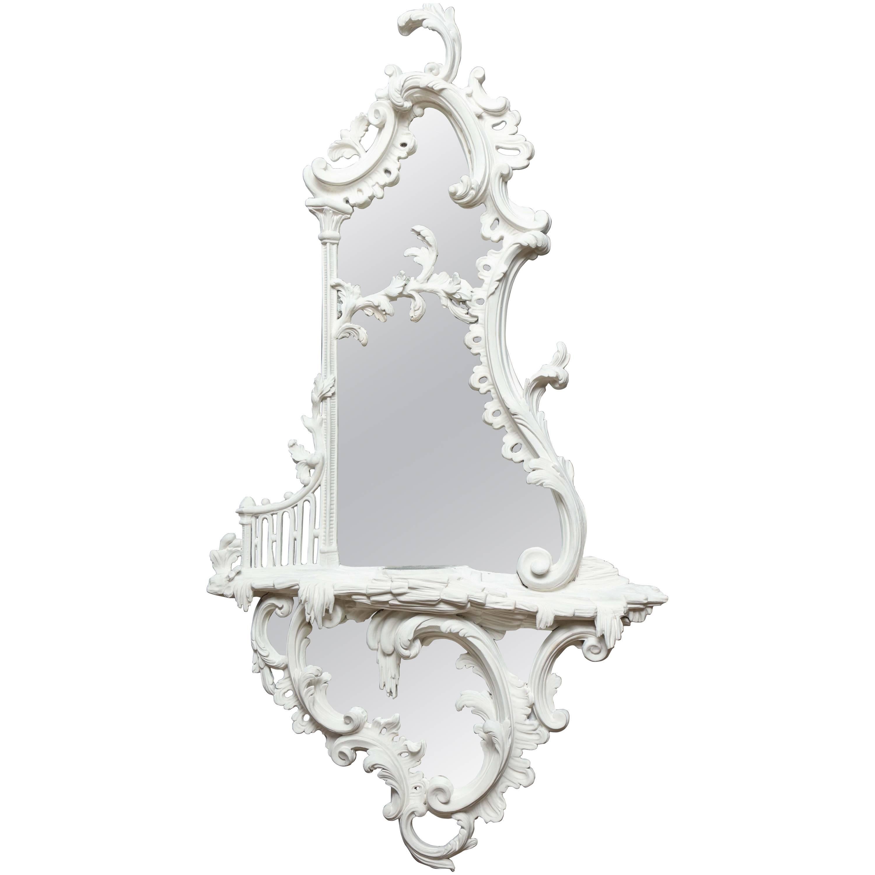 Well Made White Painted George III Style Chippendale Girandole Mirror For Sale