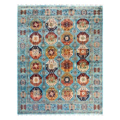 Bohemian Tribal Hand Knotted Wool Light Blue Area Rug 8' 2" x 10' 4"