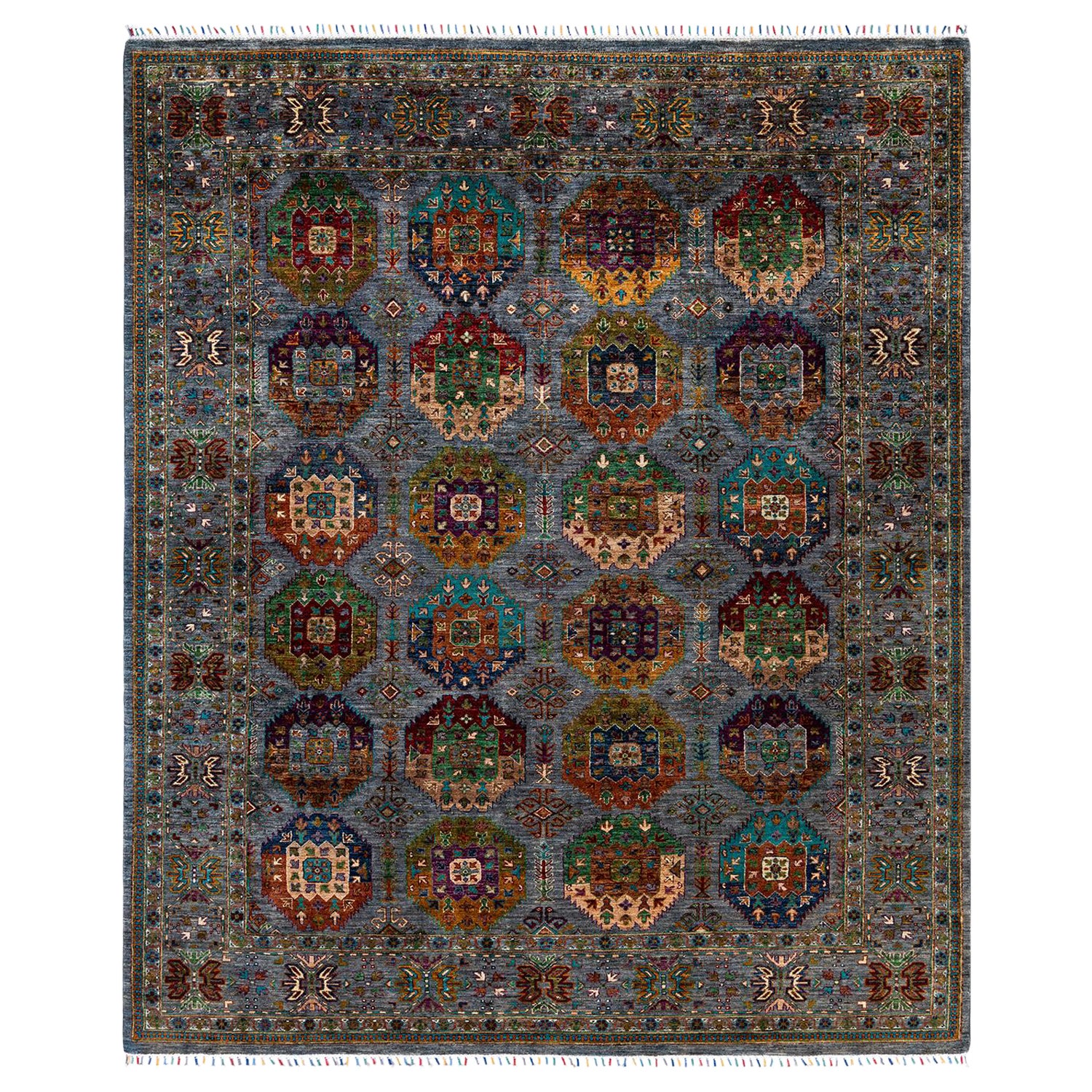Tapis de laine gris de Bohème noué à la main 8' 0" x 9' 10"