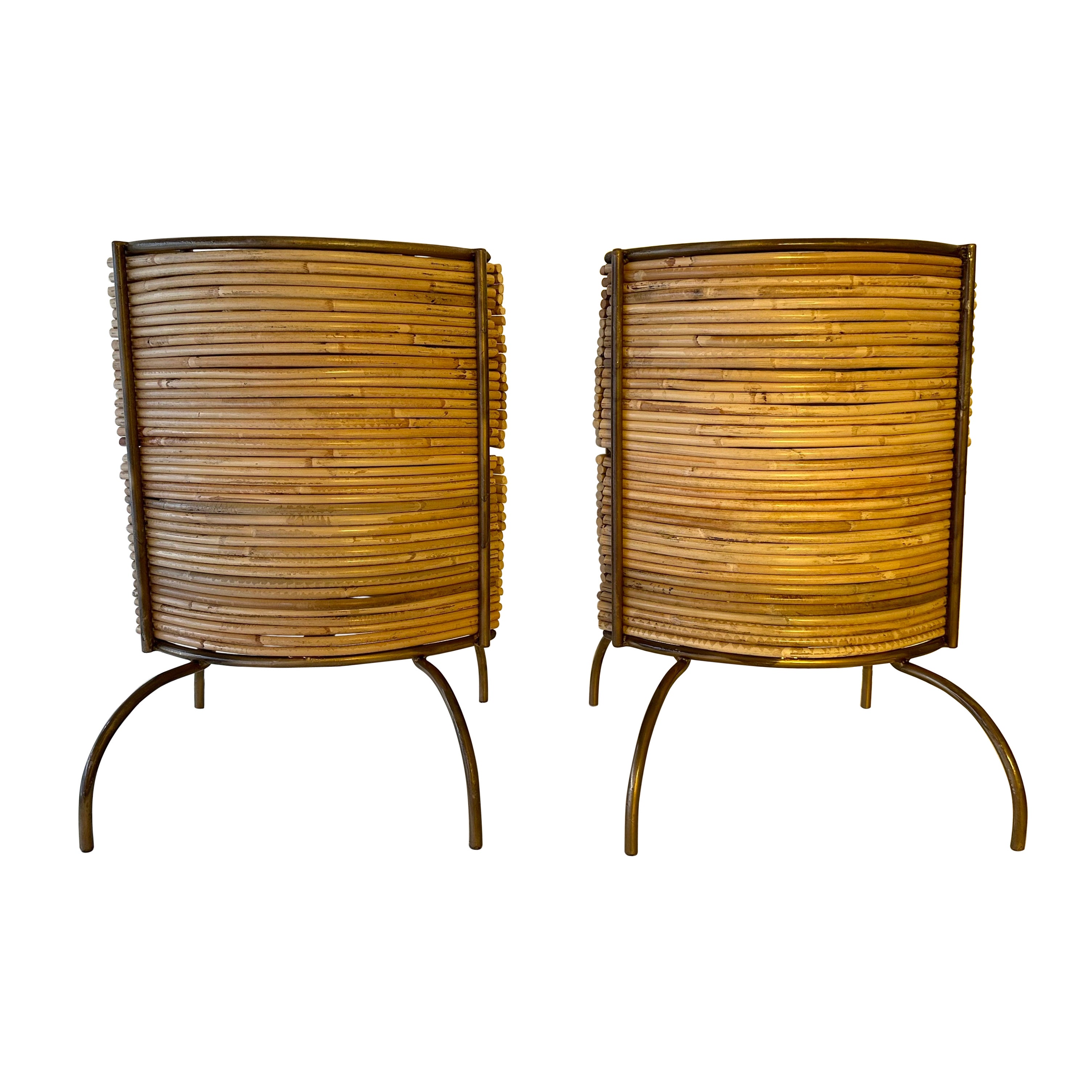 Pair of Rattan and Gilt Metal Lamps. Italy, 2000s