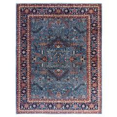 Traditioneller handgeknüpfter, hellblauer Serapi-Teppich aus Wolle 9' 4" x 11' 11"