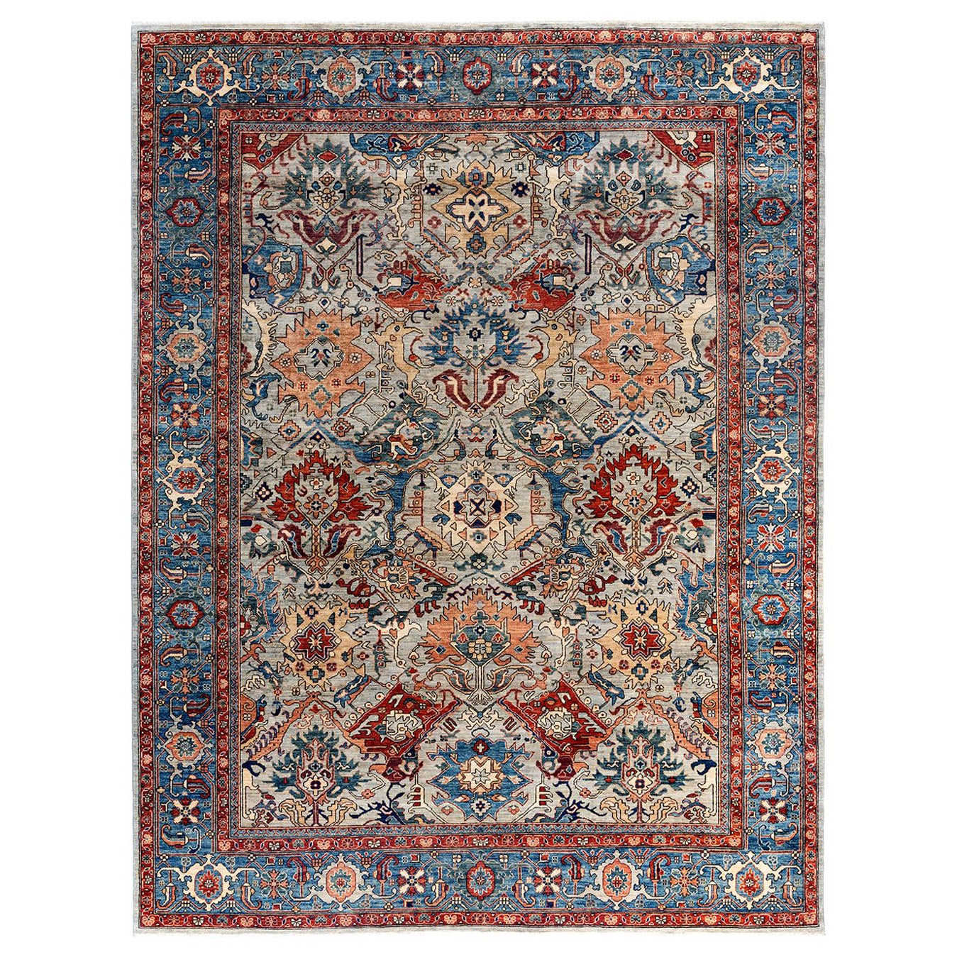 Traditioneller handgeknüpfter Serapi grauer Teppich aus Wolle 9' 0" x 11' 9"