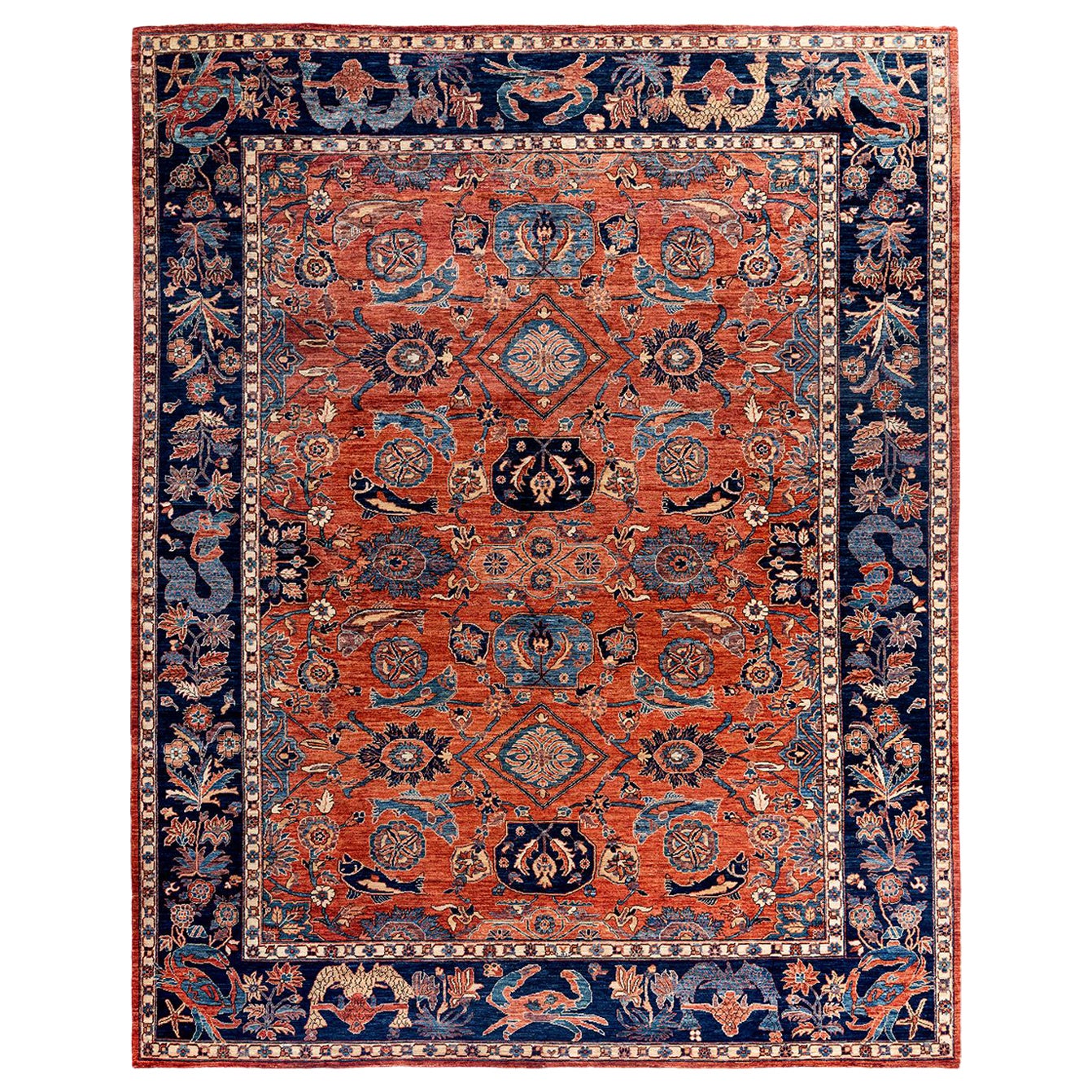 Tappeto tradizionale Serapi in lana rossa annodata a mano 8' 11" x 11' 5"