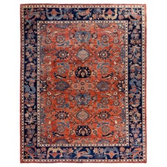 Tapis traditionnel Serapi noué à la main rouge de 8' 11" x 11' 5"