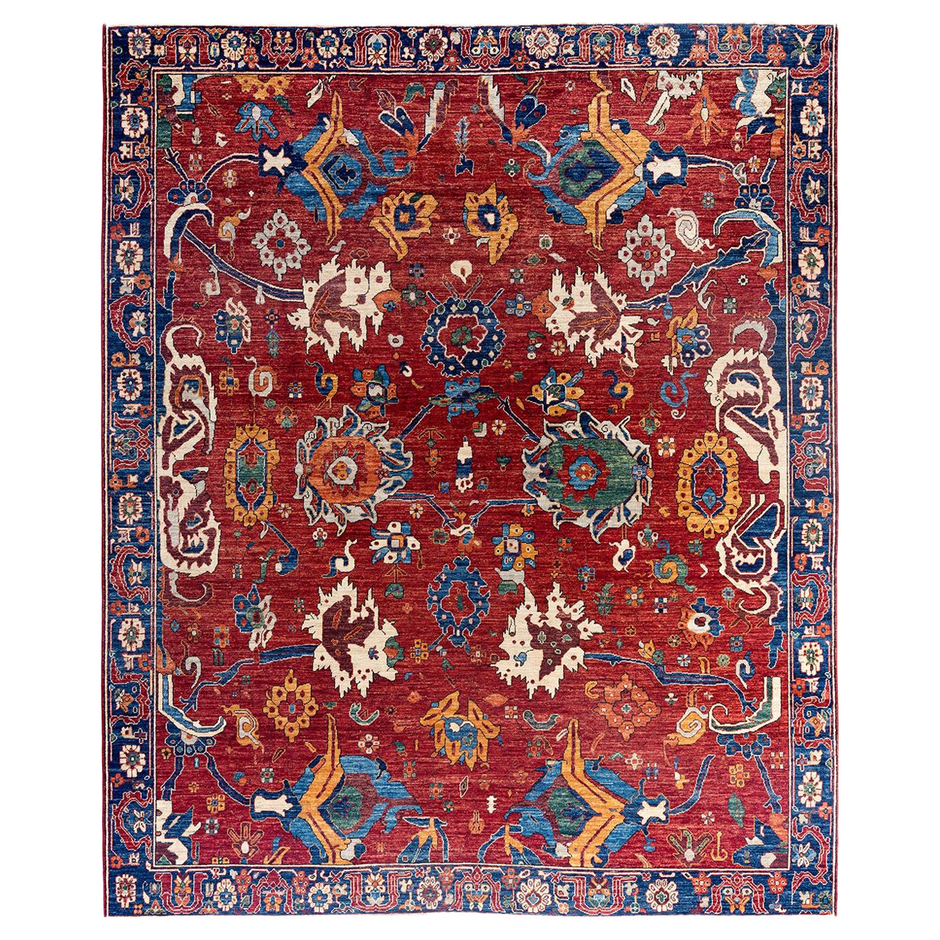 Traditional Serapi Tapis de zone en laine nouée à la main rouge 8' 2" x 9' 10"