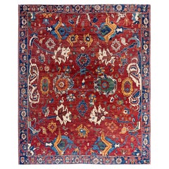 Alfombra tradicional Serapi de lana anudada a mano, color rojo 2'' x 3''