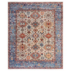 Traditional Serapi Tapis de zone en laine grise nouée à la main 8' 3" x 10' 0"