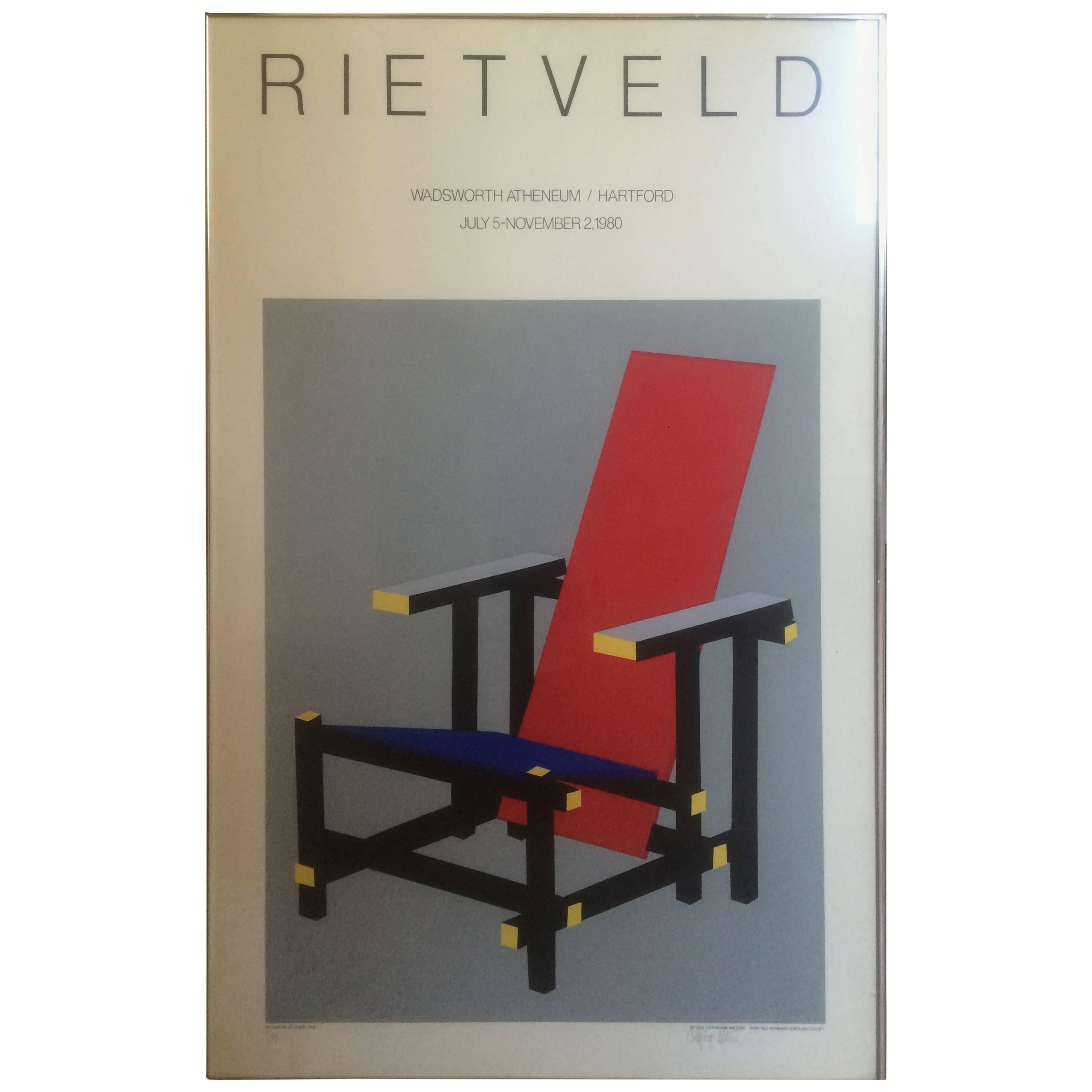 Screen Print for Museum Show Gerrit Rietveld Red and Blue Chair For Sale