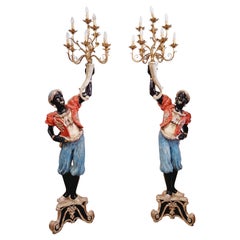 Pair of Italian Moor Floor Lamps Polychromed Wood