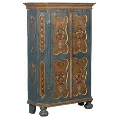 Antique Armoire from Hungary with Original Blue/Grey Paint, Dated 1809