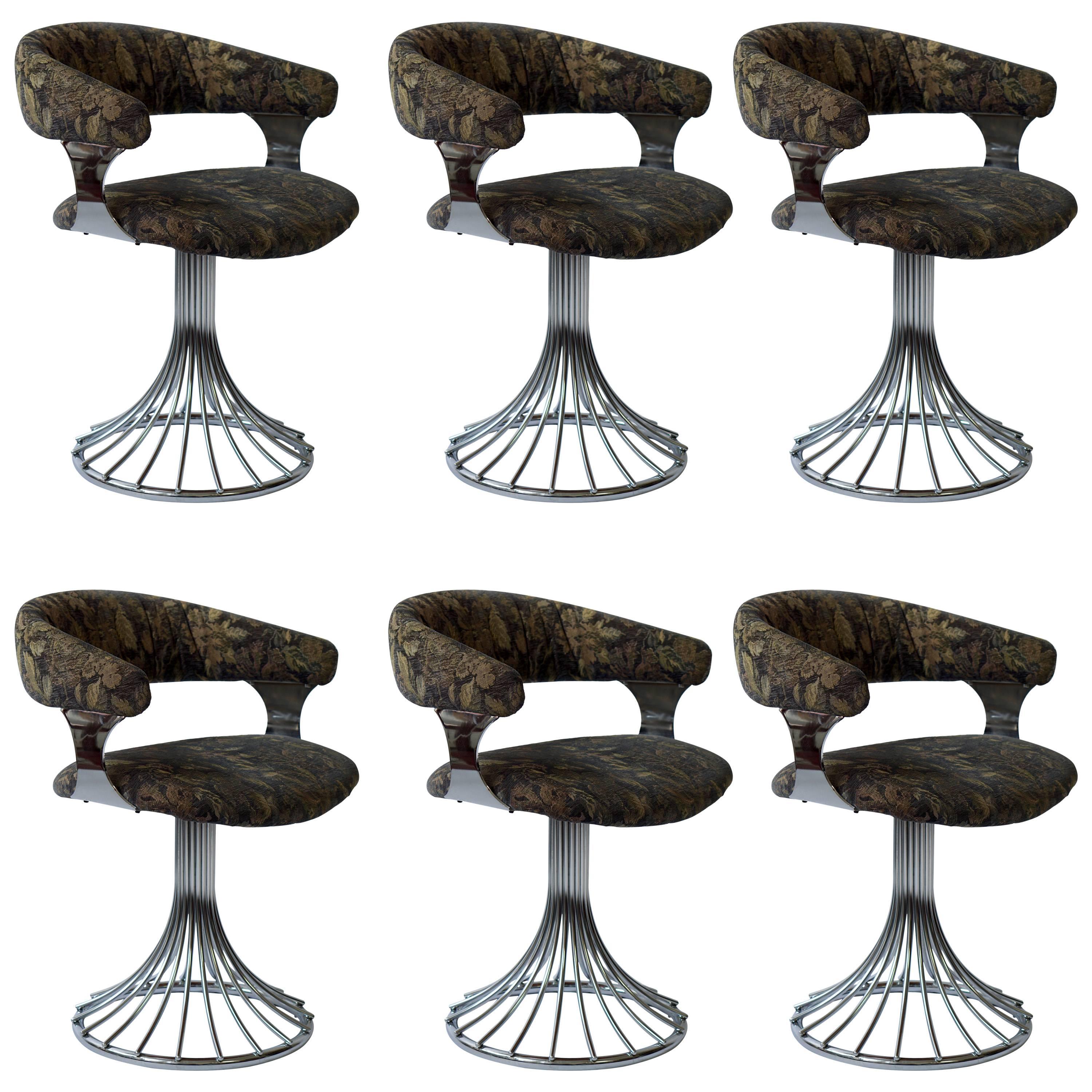 Set off Six Vintage Chrome Swivel Chairs