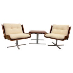 Esko Pajamies, Pair of Lounge Chairs & Coffee Table, Rosewood and Chrome 1960s
