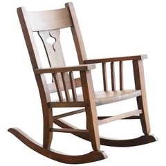 Antique Craftsman Era Child's Rocking Chair, Solid Oak