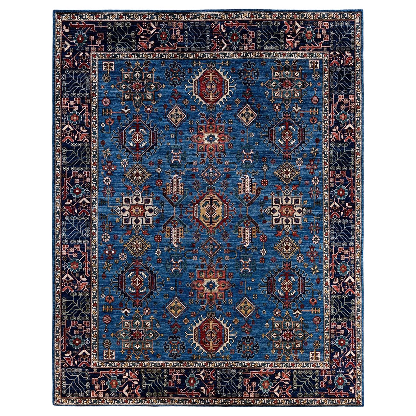 Traditioneller handgeknüpfter, hellblauer Serapi-Teppich aus Wolle 8' 0" x 10' 3"