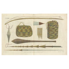 1777 Engraving of Tongan Weapons & Artifacts from Captain Cook's Third Voyage