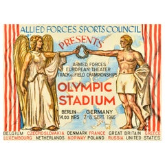 Original Vintage Military Poster Track And Field Allied Forces Sports Council