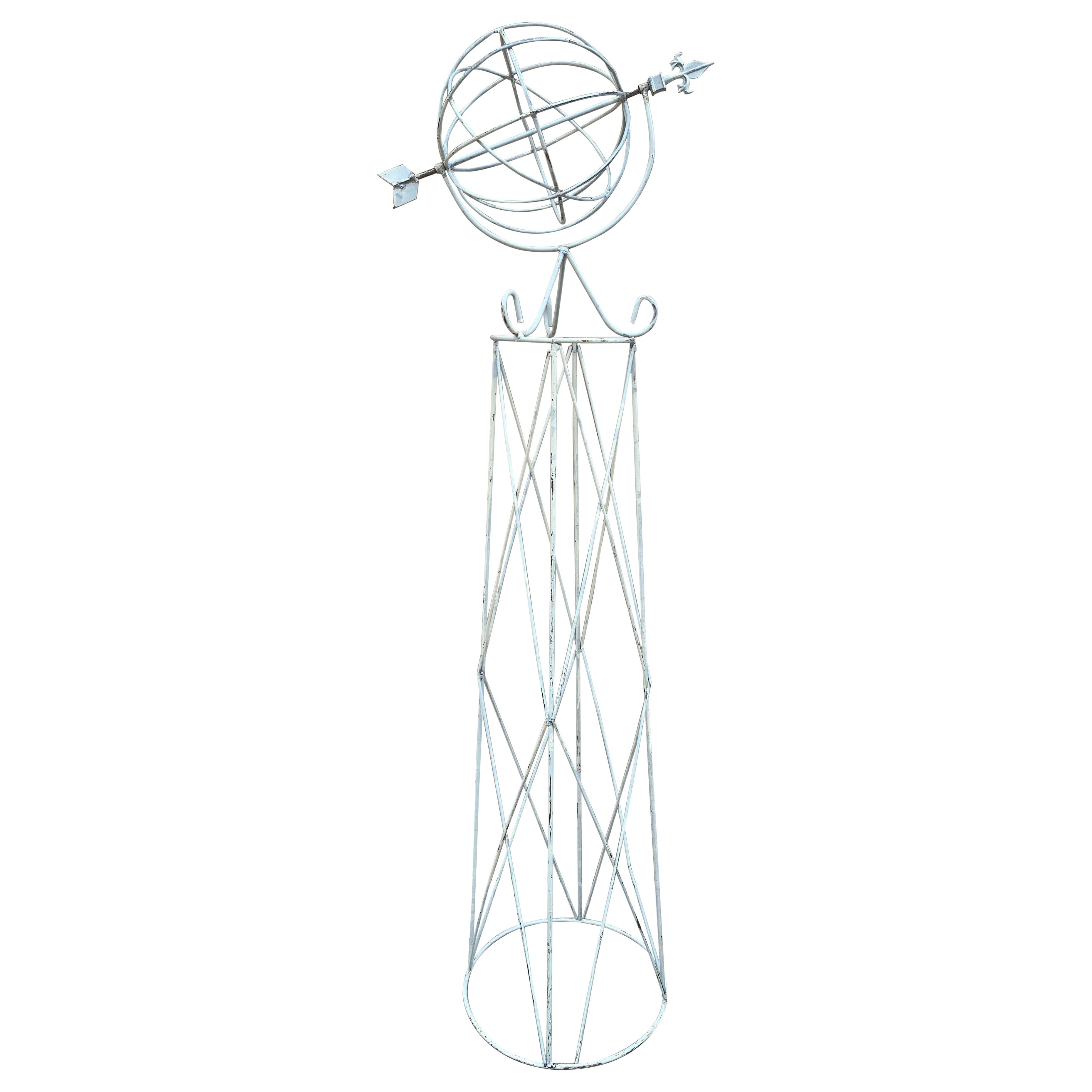 Vintage English Country Classical White Wrought Iron Garden Armillary Sundial For Sale