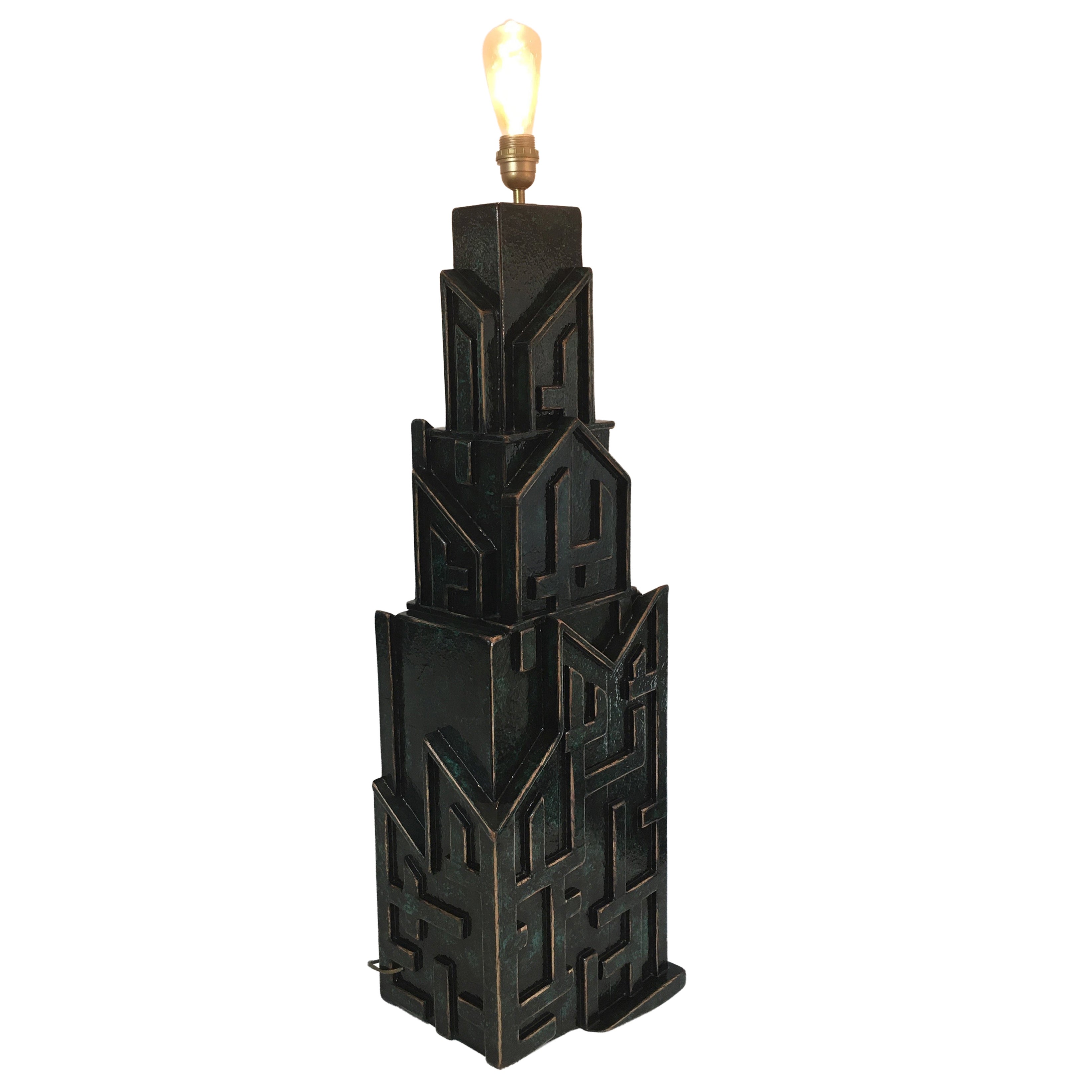 Unique Important Brutalist Patinated Lamp signed AR-BO For Sale