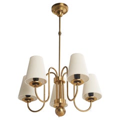 Swedish Designer, Chandelier, Brass, Fabric, Sweden, 1940s