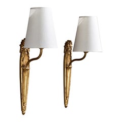 Designer français, Wall Lights, laiton, tissu, France, années 1940
