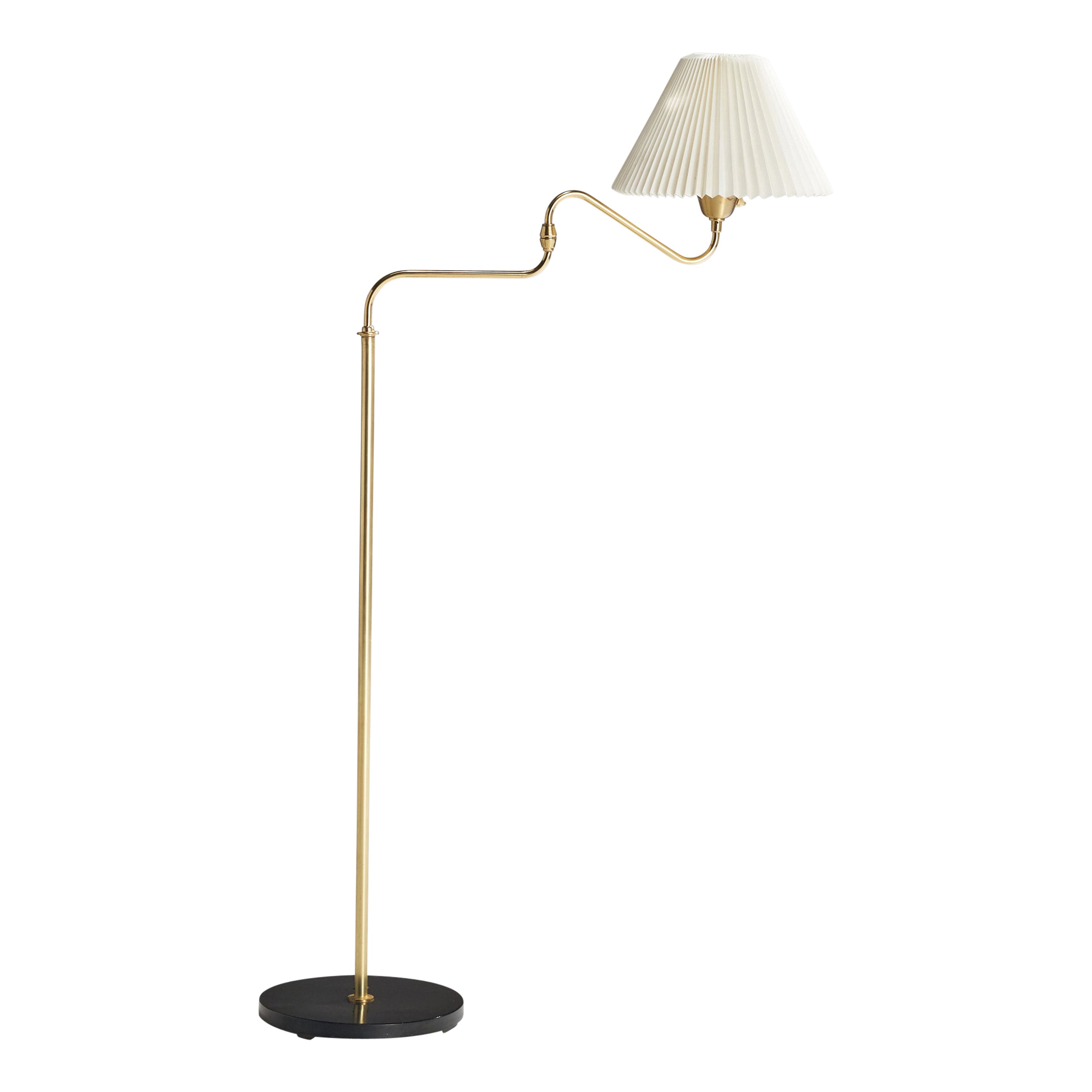 Armaturhantverk Göteborg, Floor Lamp, Brass, Wood, Paper, Sweden, 1960s For Sale