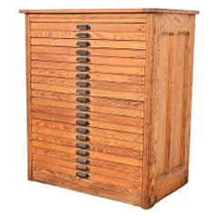 Antique Oak 20-Drawer Architect's Blueprint Flat File Cabinet by Hamilton