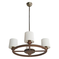 Designer italiano, lampadario, rame, ottone, metallo, tessuto, Italia, anni '30