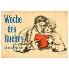 Poster pubblicitario originale d'epoca Settimana del libro Woche Des Buches Reading Germania