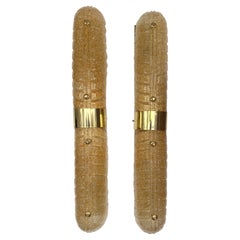 Contemporary Paar von Messing und Palm Murano Glas Wandleuchten, Italien