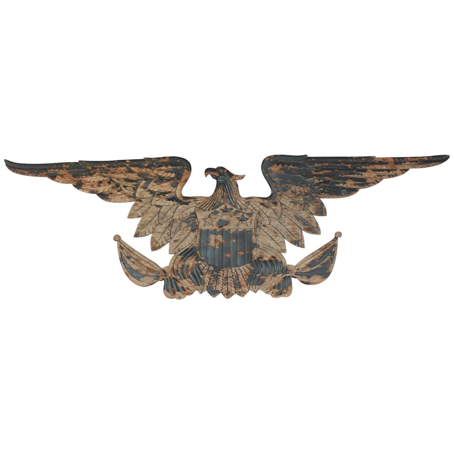 Late 19th Century American Hand-Carved Wood Eagle