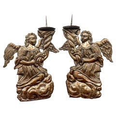 Pair of Italian Baroque Silverplated Angel Candlesticks /Prickets