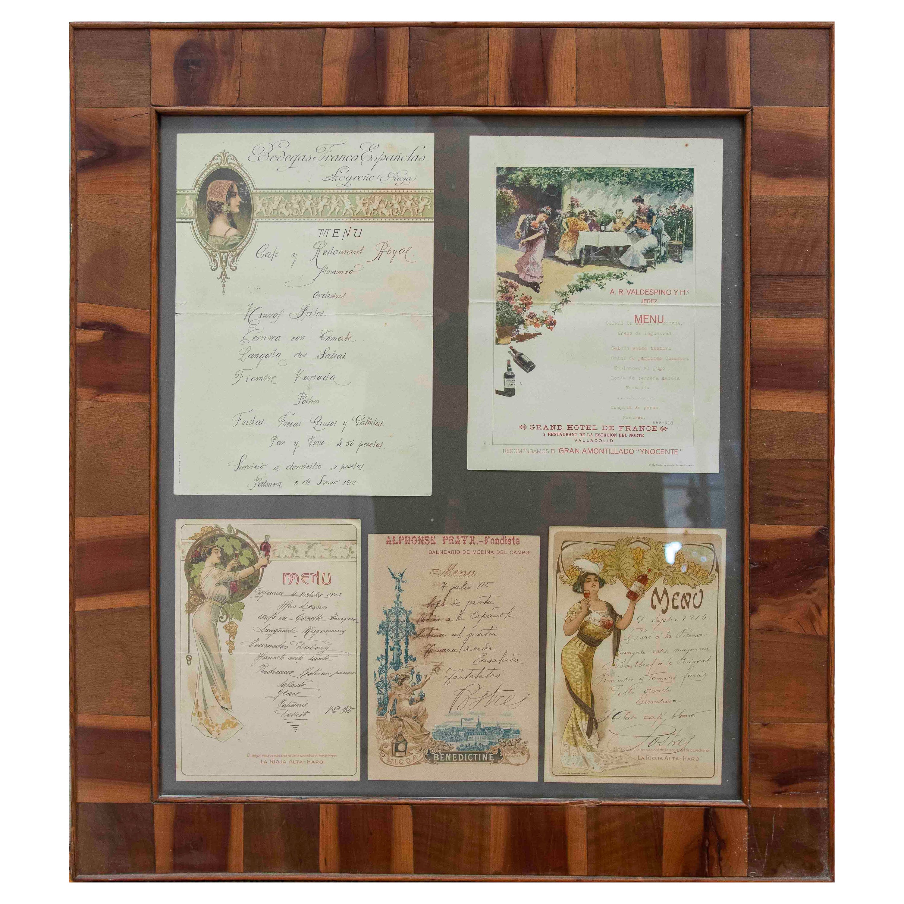 20th Framed Picture Restaurant Menu Cards
