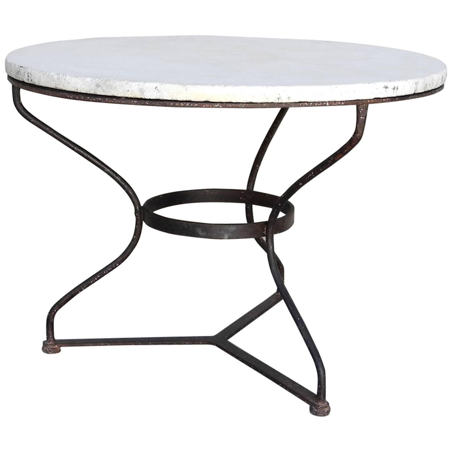 Antique French Marble Gueridon Table with Iron Base, Circa 1950