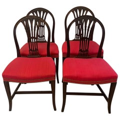 Ensemble de 4 chaises de salle à manger victoriennes anciennes en acajou sculpté de qualité exceptionnelle