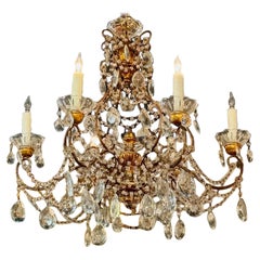 Early 20th Century Italian Beaded and Crystal Giltwood Chandelier