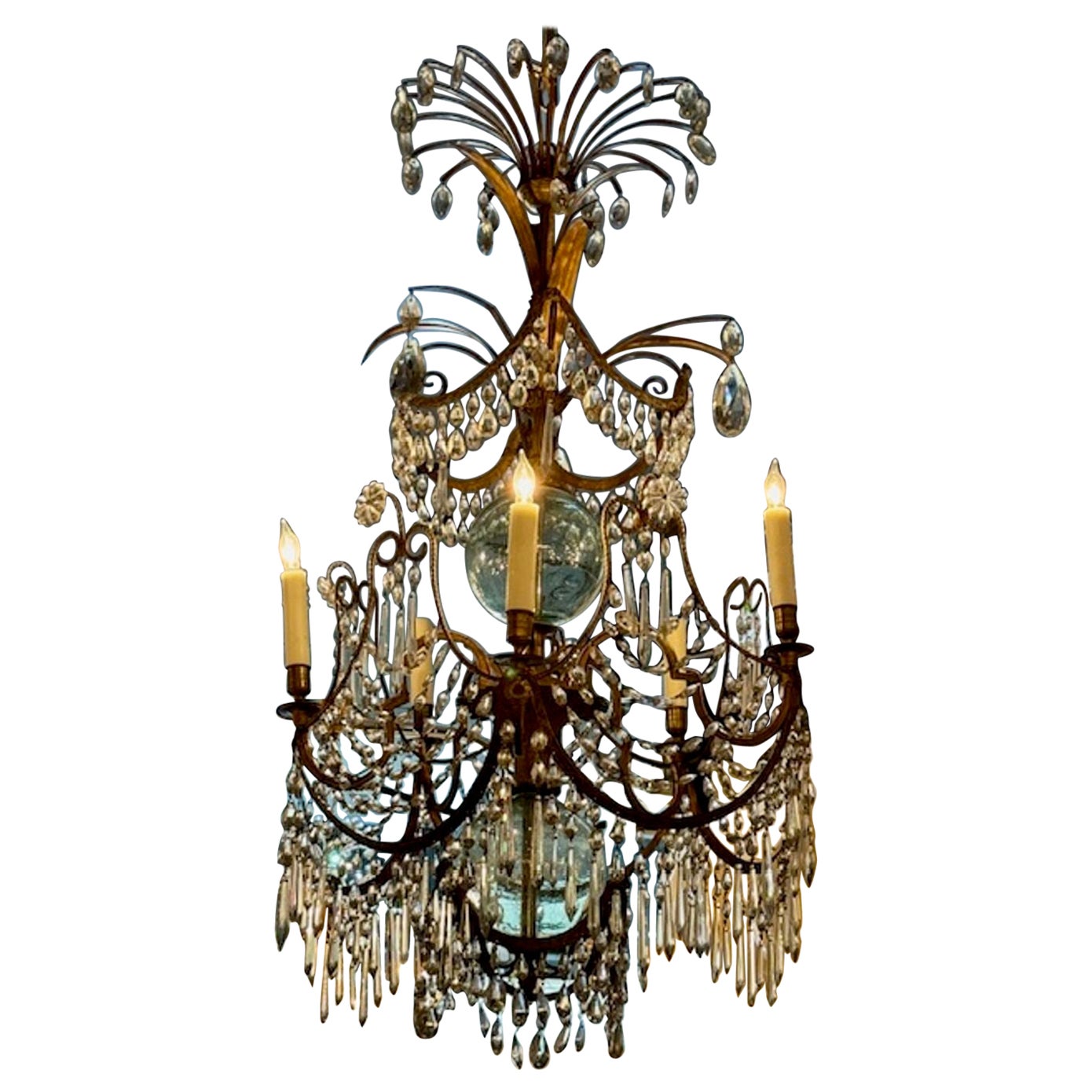 19th Century Gilt Brass and Crystal Swedish Chandelier