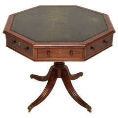 Antique Leather Top Drum Table