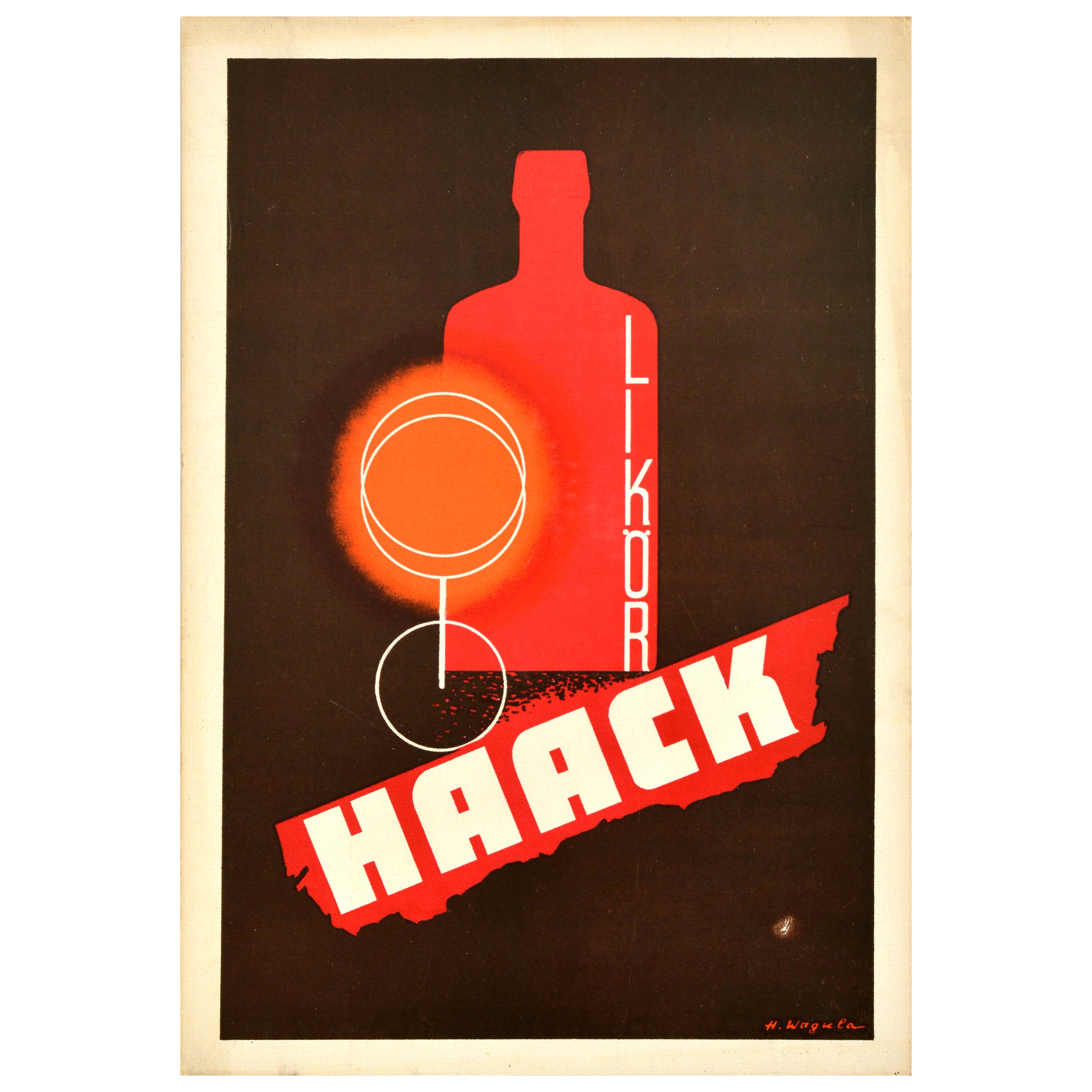 Original Vintage Cartel publicitario de bebidas Haack Likor Liquor Hans Wagula Austria