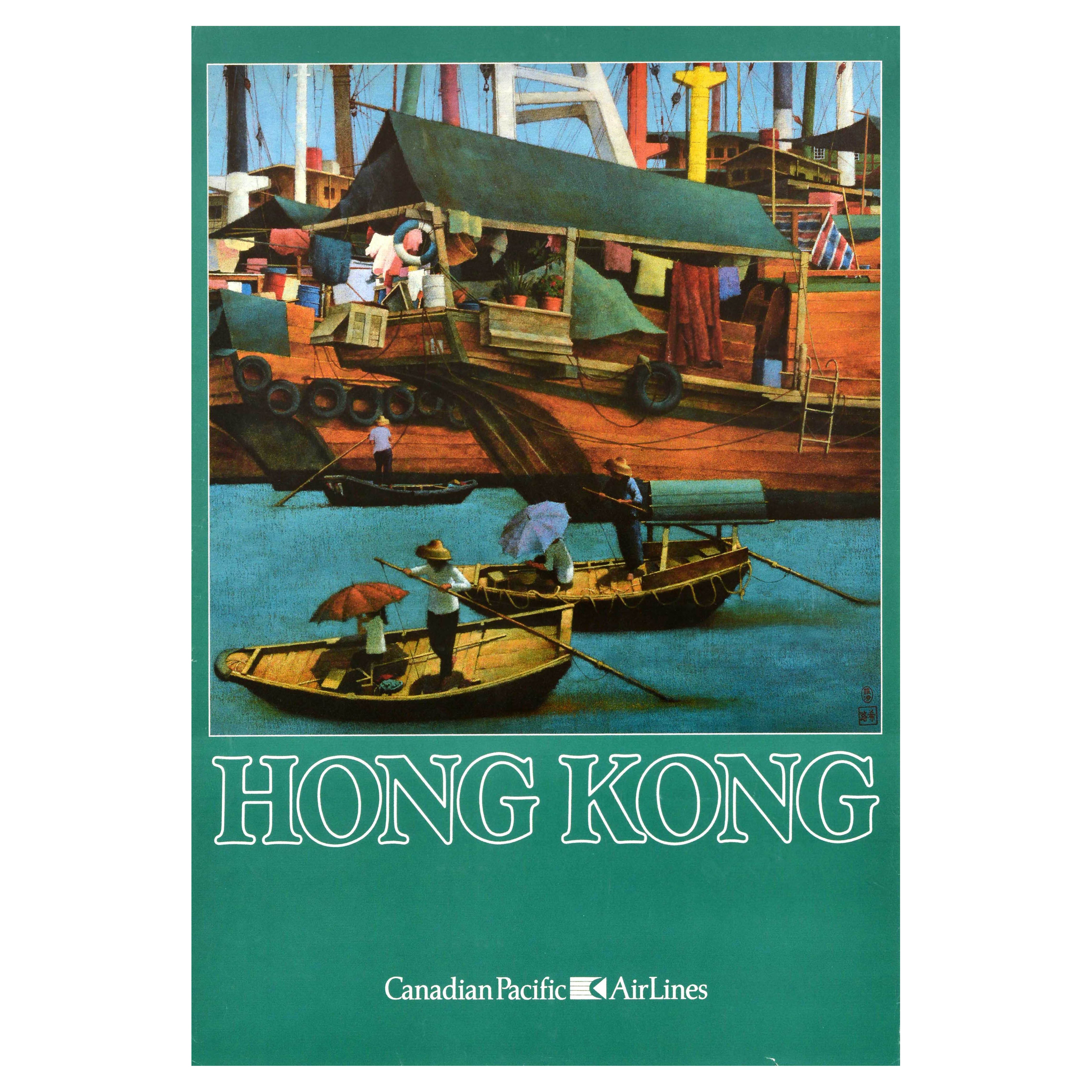 Poster pubblicitario d'epoca originale della Canadian Pacific Airlines di Hong Kong