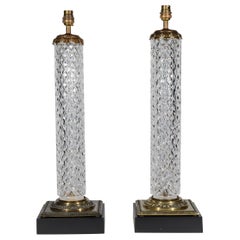 Pair of Cut Glass 20th Century Column Table Lamps