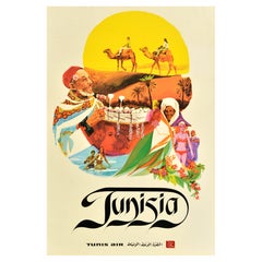 Poster di viaggio originale d'epoca per il Nord Africa Tunisia Tunisi Air Africa Tunisair