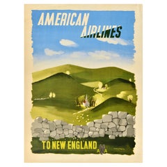 Poster di viaggio originale d'epoca American Airlines per il New England McKnight Kauffer