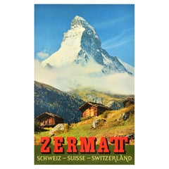Póster de viaje suizo vintage original Zermatt Matterhorn Cervin Suiza