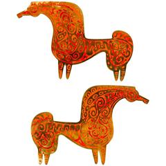 Pair of Inlaid Brass "Horse" Door Pulls by Evelyn Ackerman