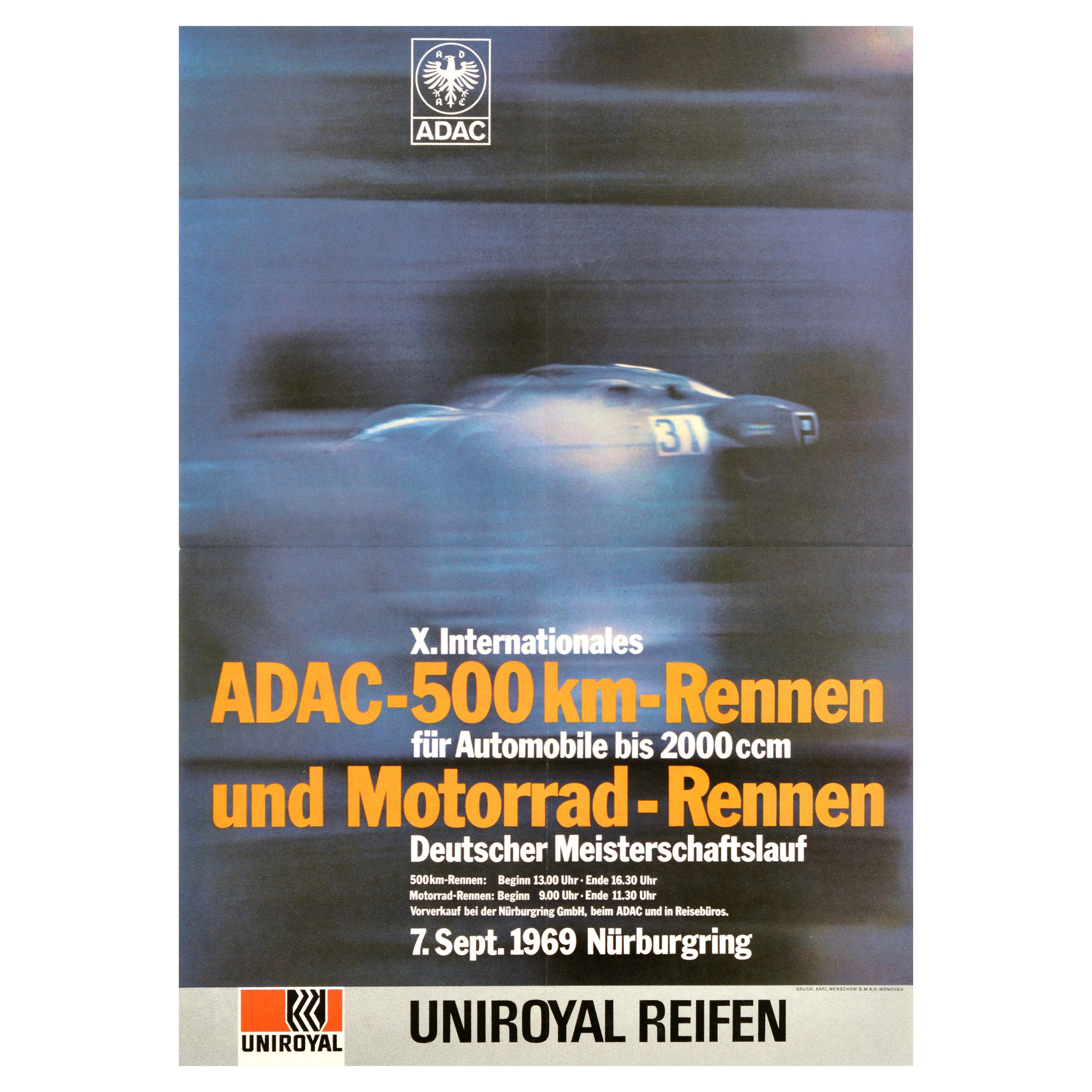 Poster originale d'epoca per lo sport automobilistico X International ADAC 500 Km Race Germany